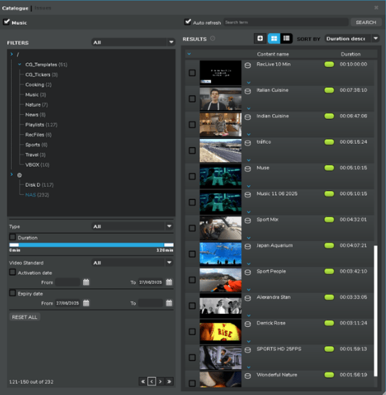 media catalogue interface